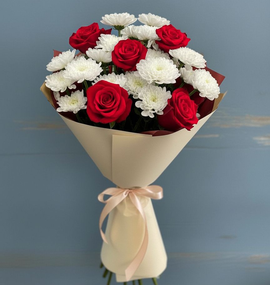 Букет цветов из: Розы и Хризантемы в Кикерино