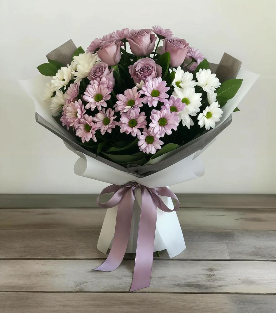 Букет цветов из: Хризантемы и Розы в Кикерино