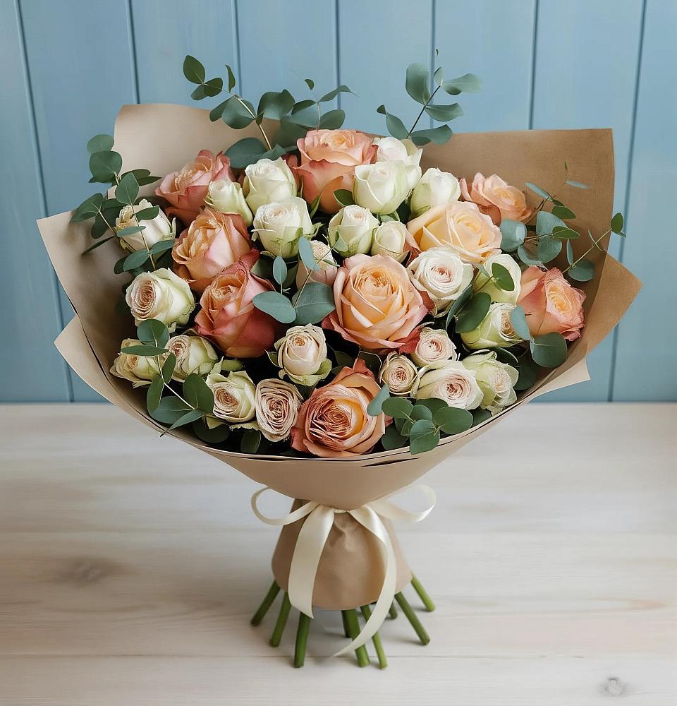 Букет цветов из: Альстромерии и Розы в Кикерино