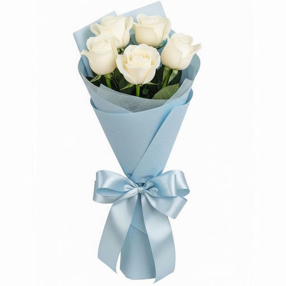 Букет 5 Белых роз Проуд в Кикерино