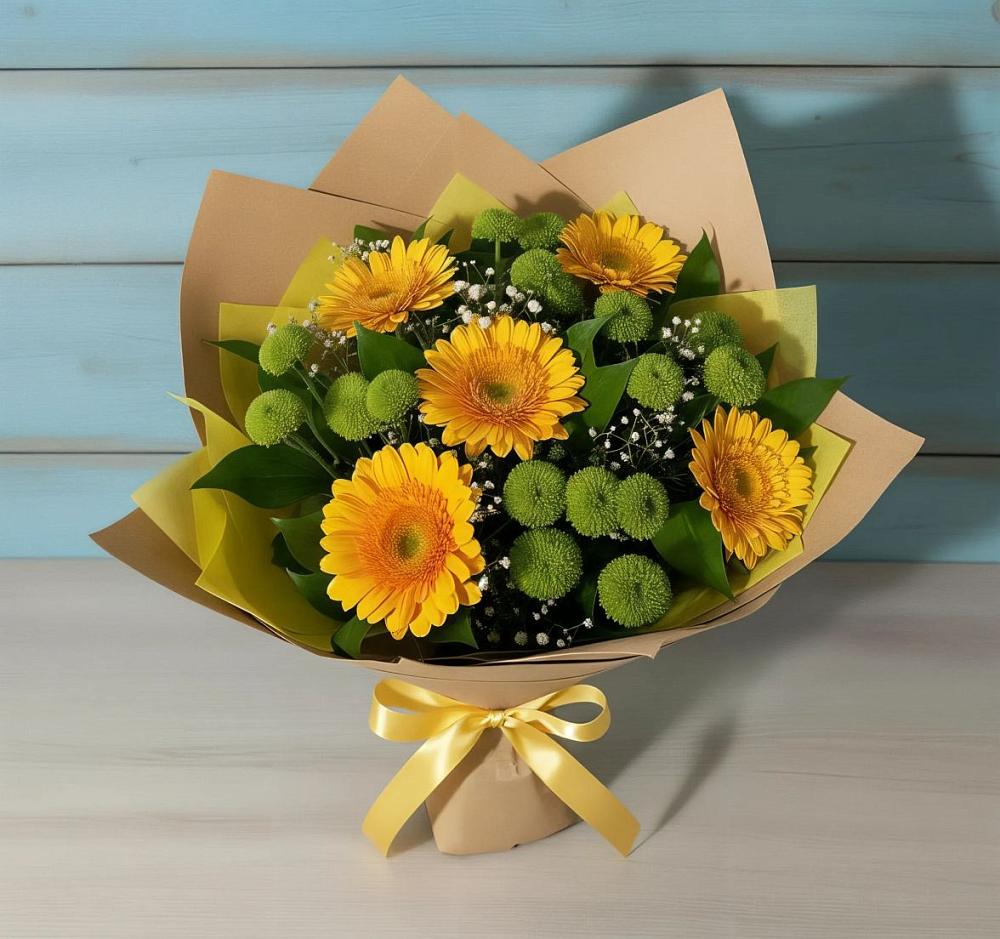 Букет цветов из: Герберы и Хризантемы в Кикерино