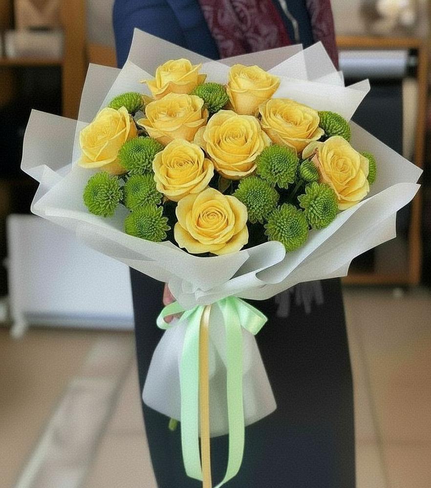 Букет цветов из: Хризантемы и Розы в Кикерино