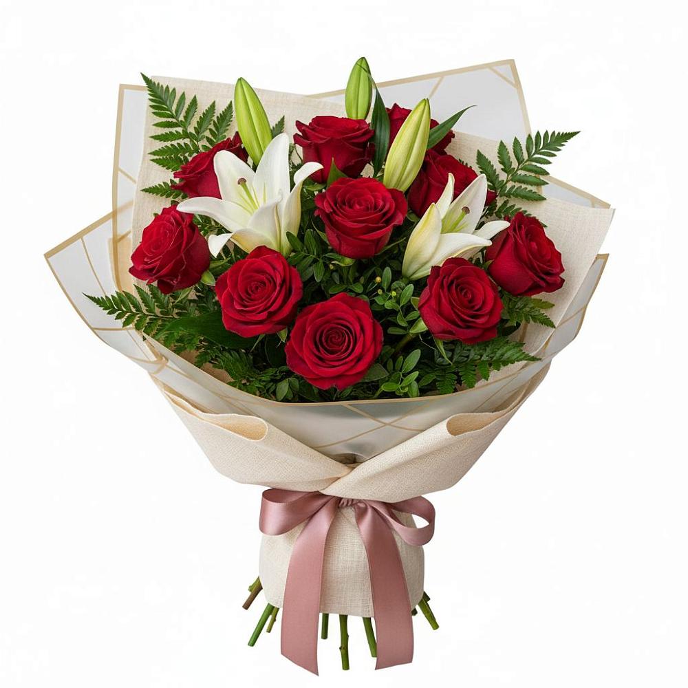 Букет цветов из: Лилии и Розы в Кикерино