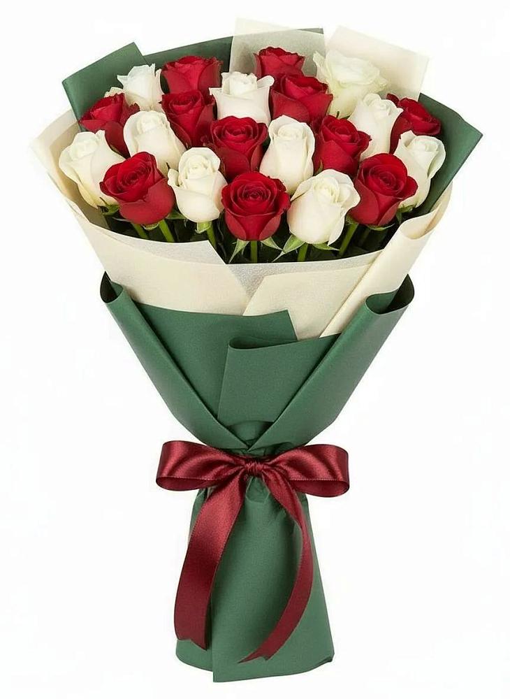 Букет Микс из красных и белых роз в Кикерино