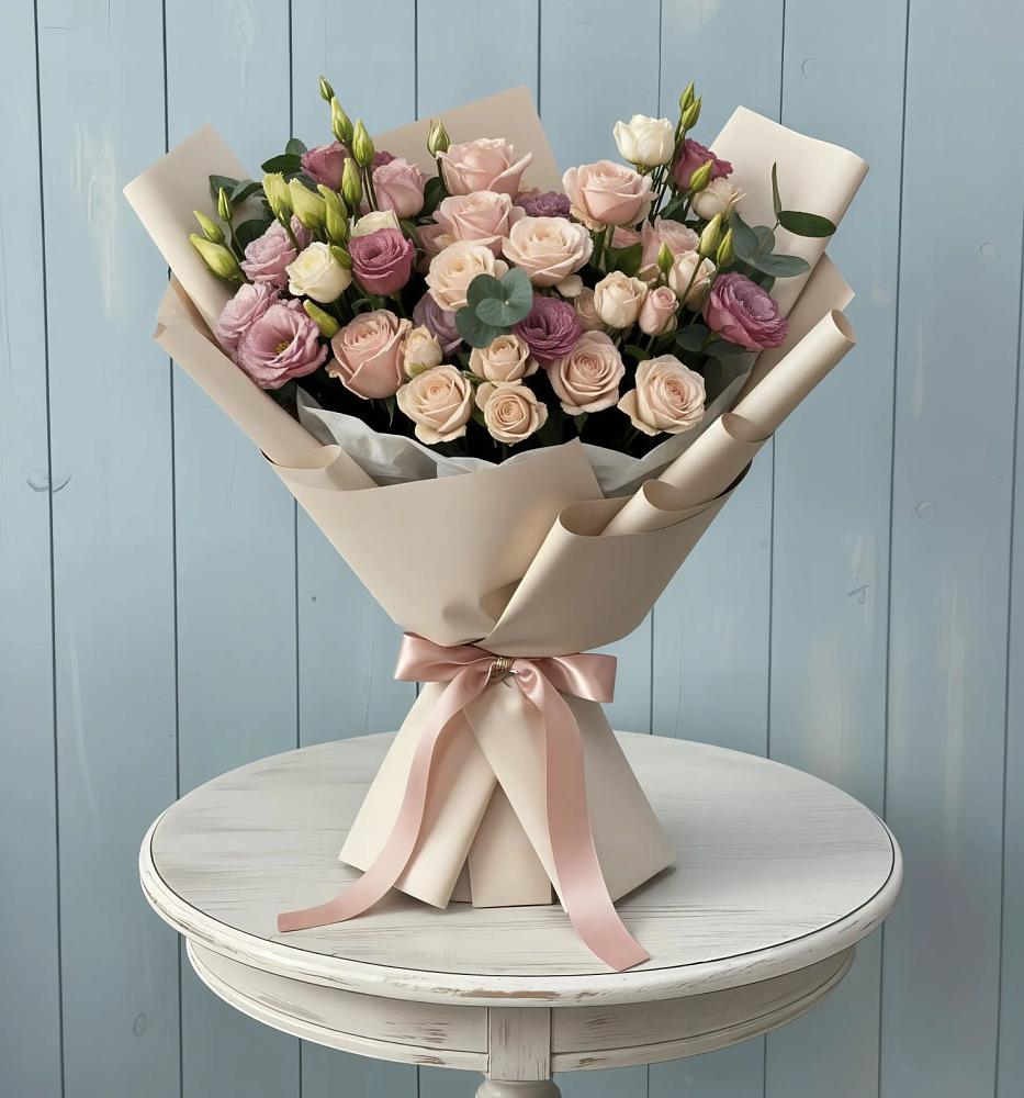 Букет цветов из: Розы и Лизиантусы в Кикерино