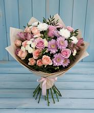 Букет цветов из:  Хризантемы, Розы и Альстромерии в Кикерино