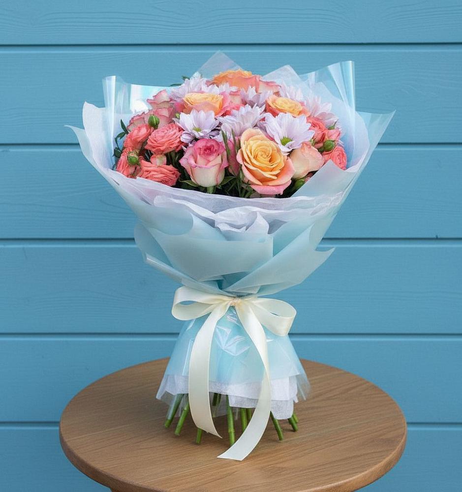 Букет цветов из: Хризантемы и Розы в Кикерино